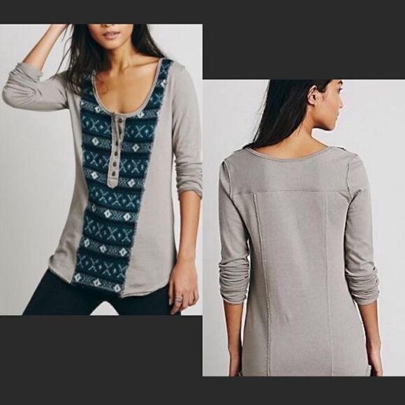Free People Countryside Fair Isle Henley Top. Size Small. - Picture 1 of 8